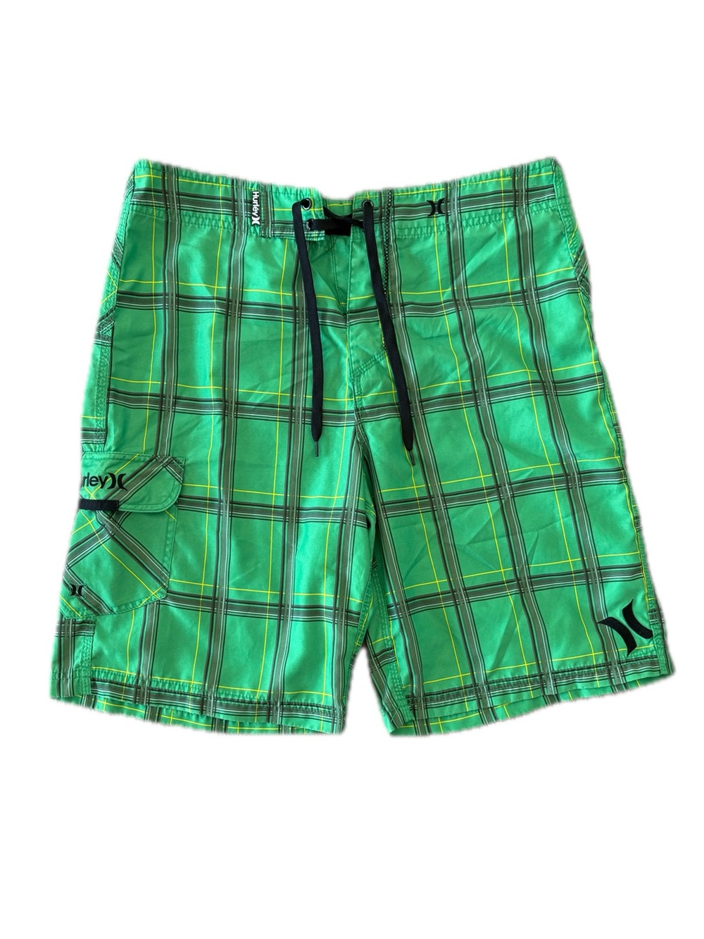 Y2K Hurley Green Plaid Board Shorts